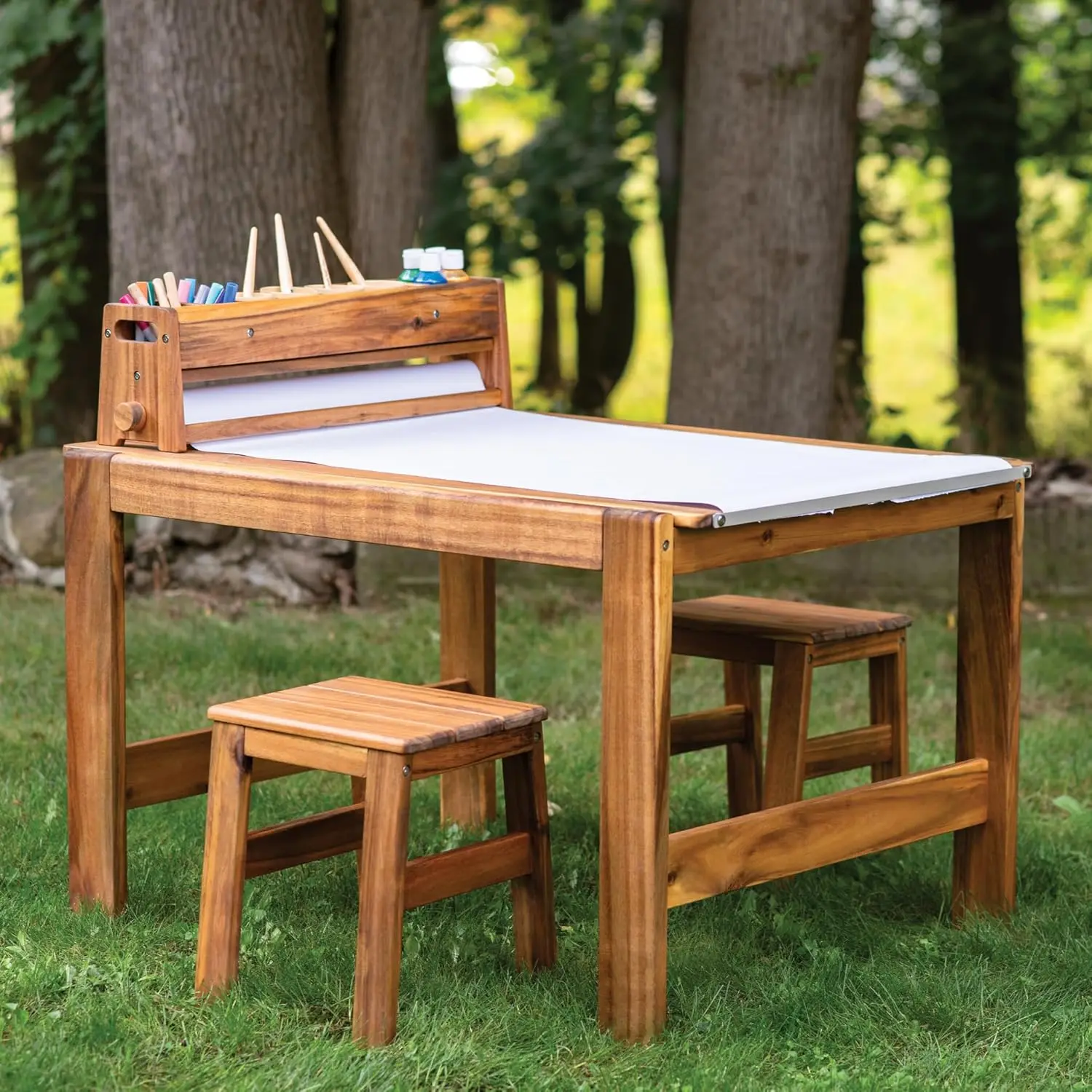 Kids Outdoor Table And Chairs - Acadia Outdoor Art Table and Stool