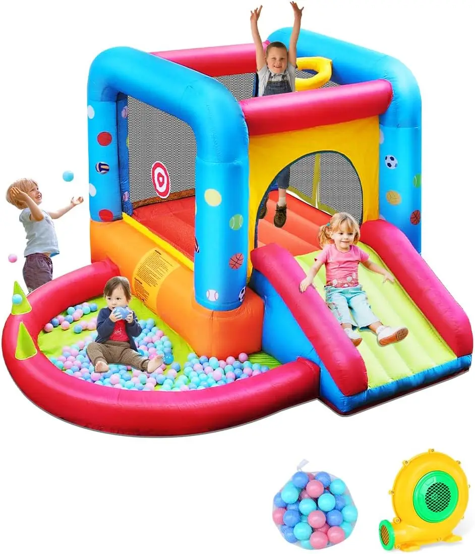 Kids Outdoor House With Slide - Step4Fun Inflatable Bounce House, Kids Castle