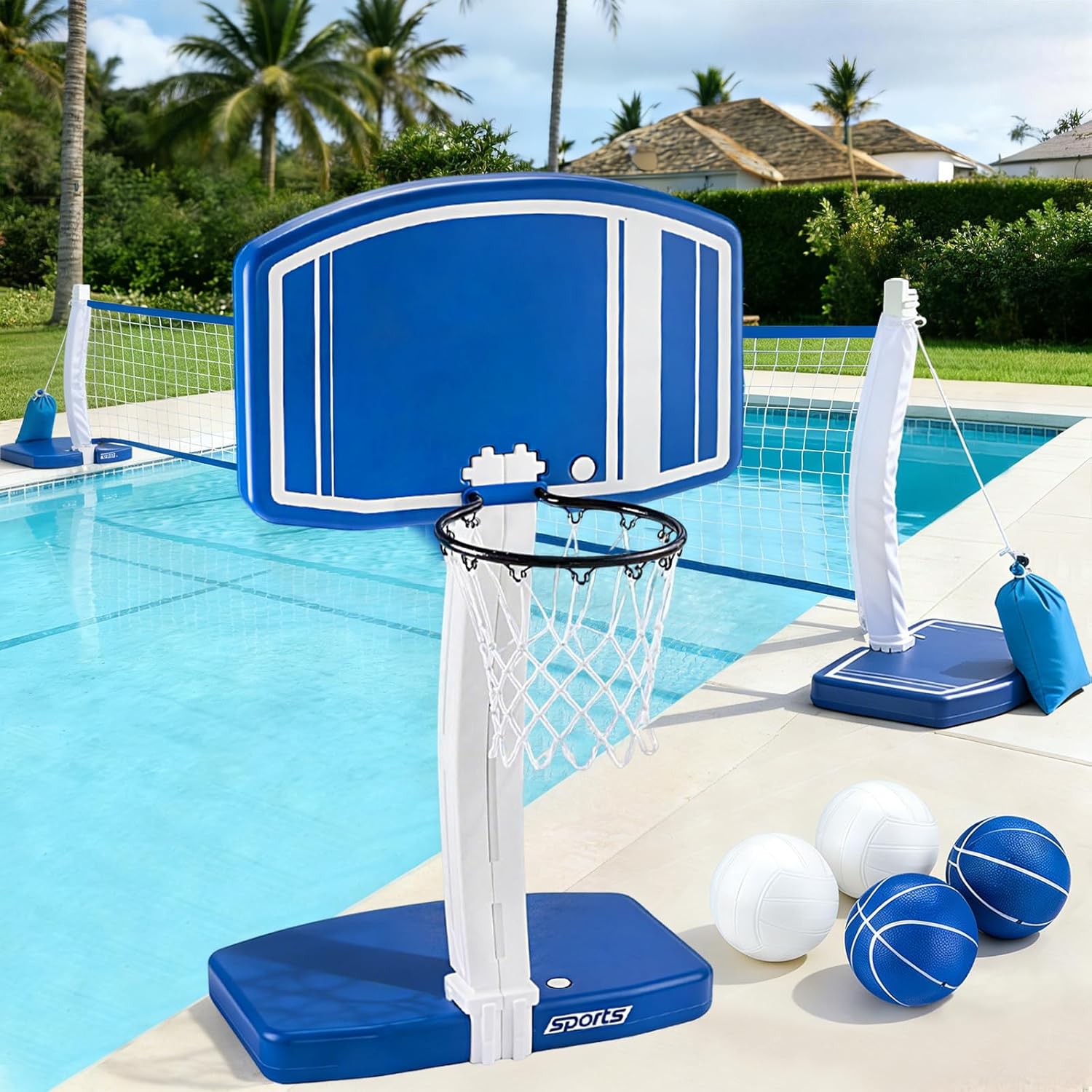 Kids Outdoor Volleyball - Above Ground Pool Basketball Hoop and