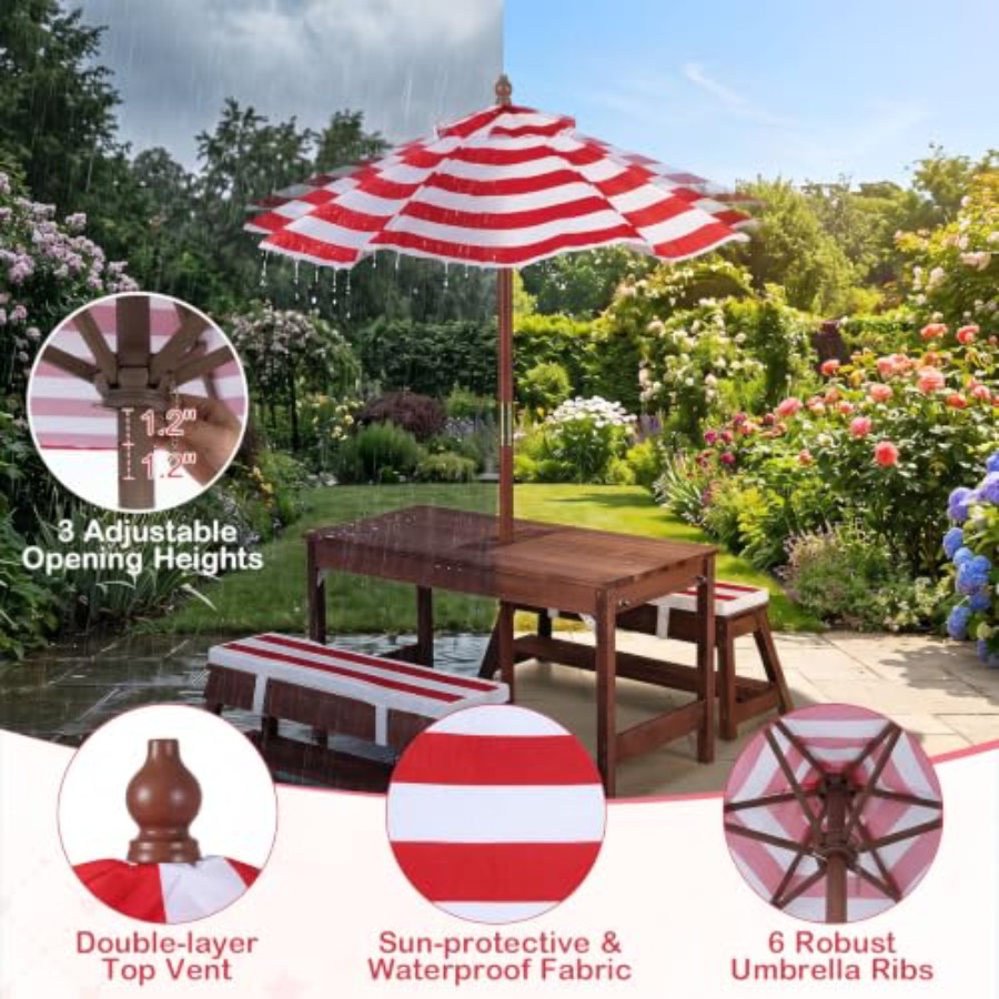 Kids Outdoor Umbrella - Outdoor kids picnic table for patio