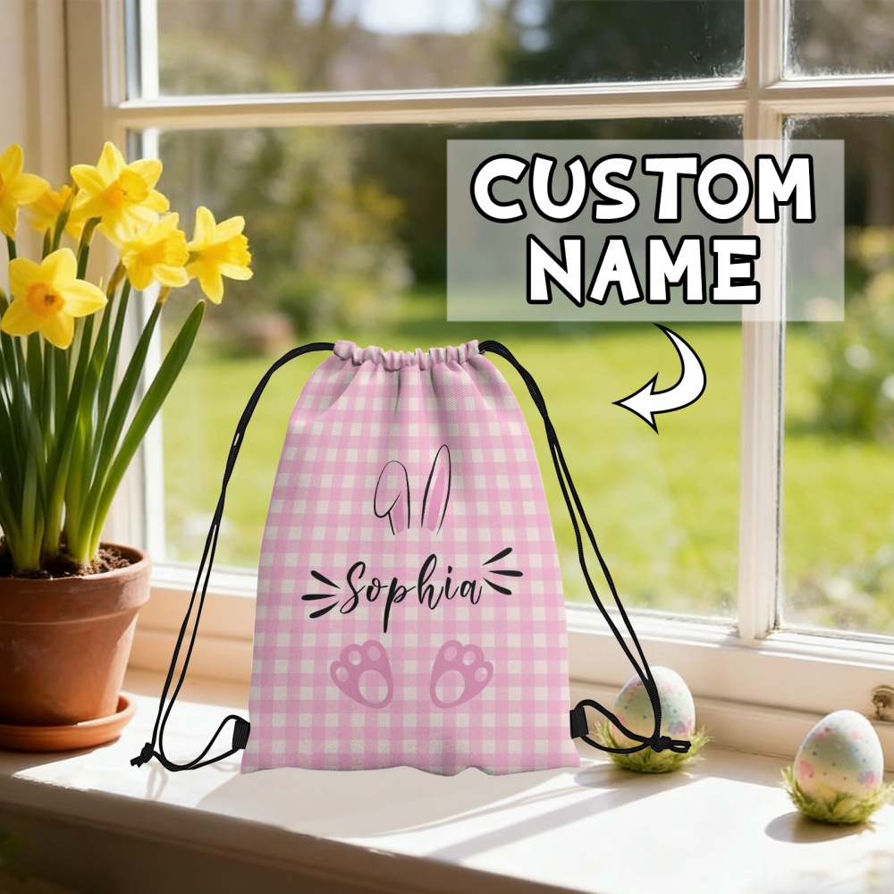 Kids Outdoor Backpack - Personalized Easter Bunny Drawstring Backpack Custom