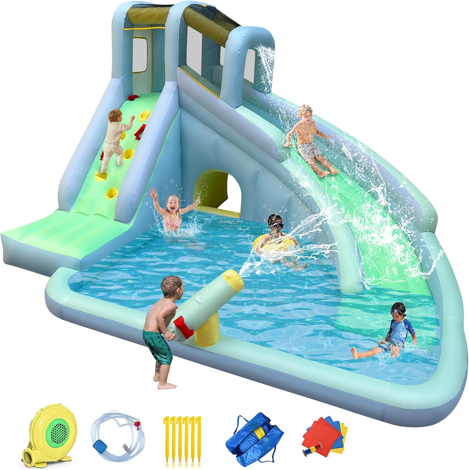 6-in-1 Inflatable Kids Bounce  - Kids Outdoor House With Slide recension och pris