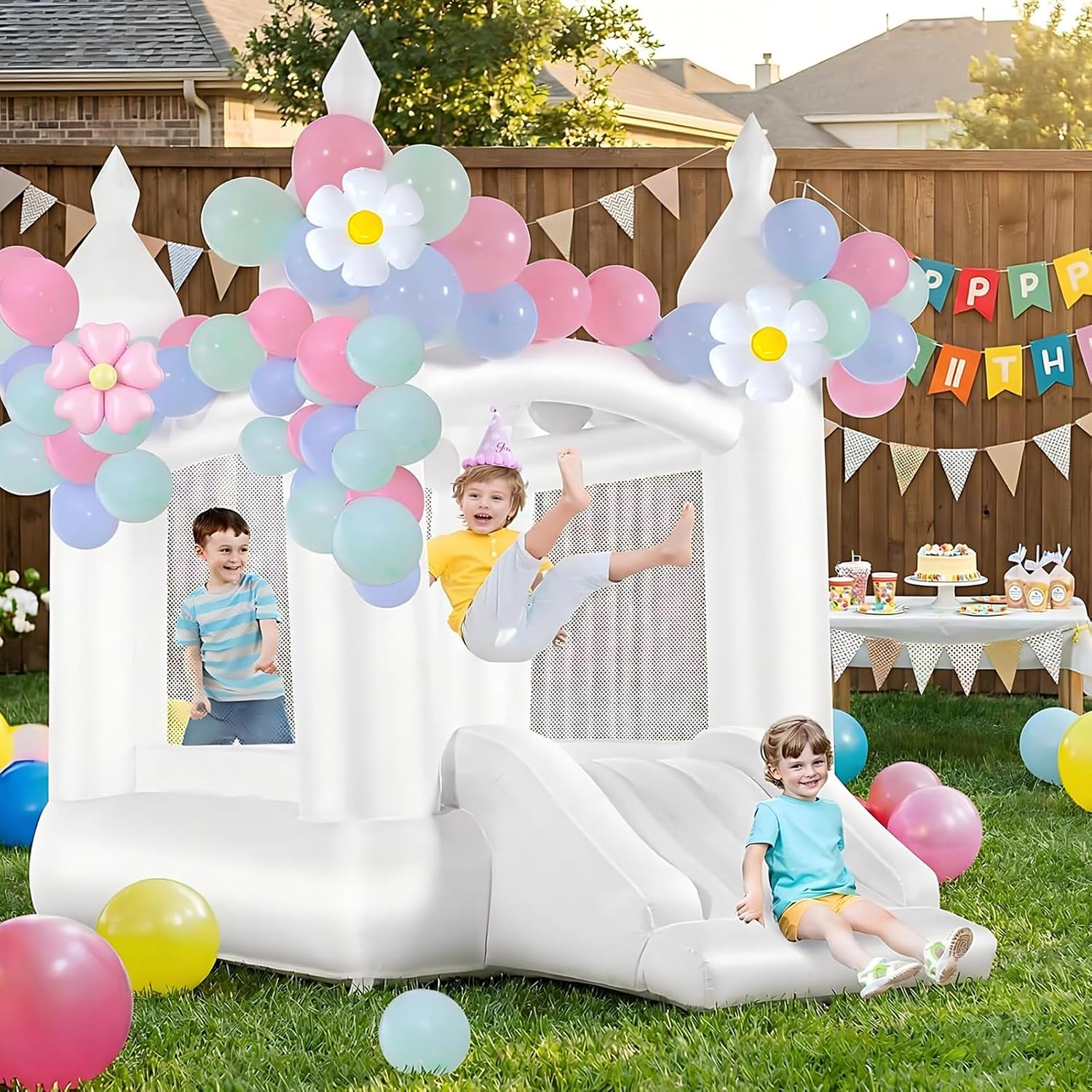 White Bounce House Indoor Outd - Kids Outdoor House With Slide recension och pris