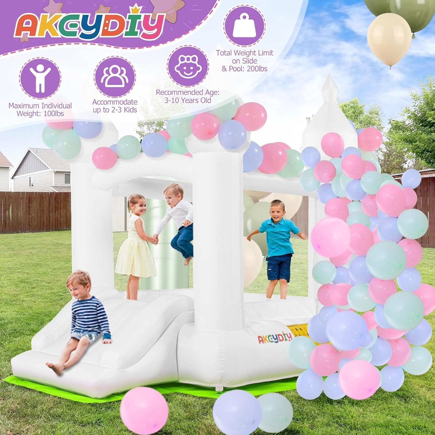 White Bounce House Indoor Outd - Kids Outdoor House With Slide recension och pris