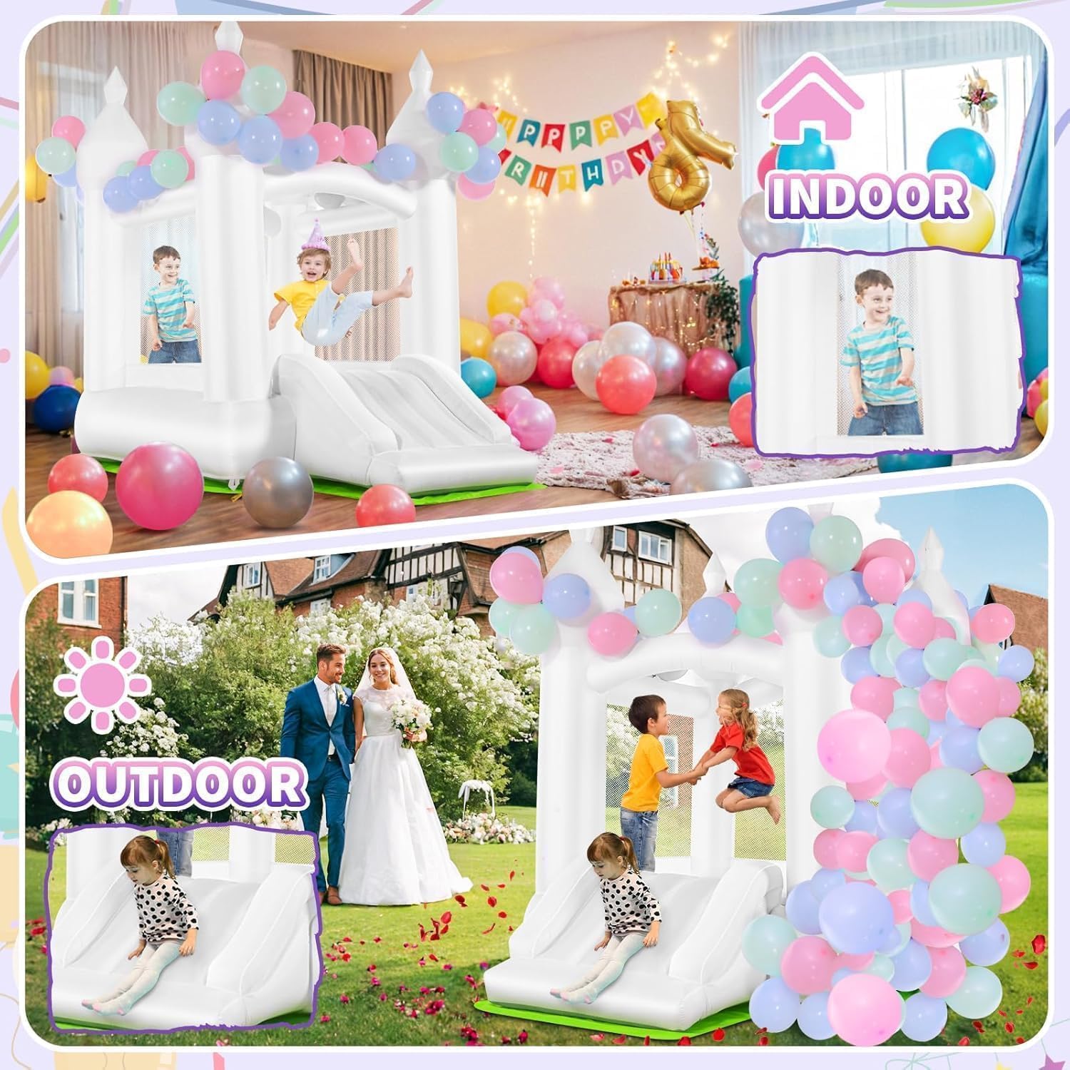 White Bounce House Indoor Outd - Kids Outdoor House With Slide recension och pris