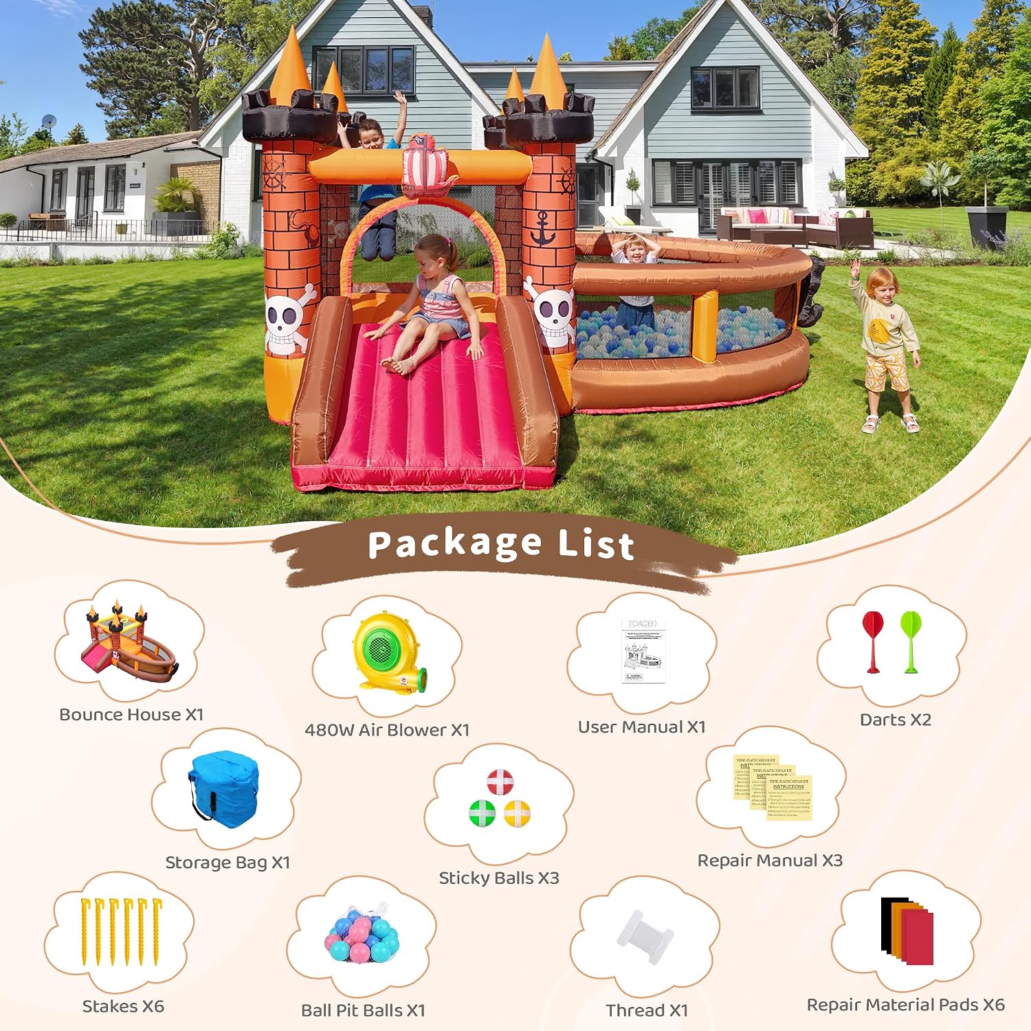 Inflatable Bounce House for Ki - Kids Outdoor House With Slide recension och pris