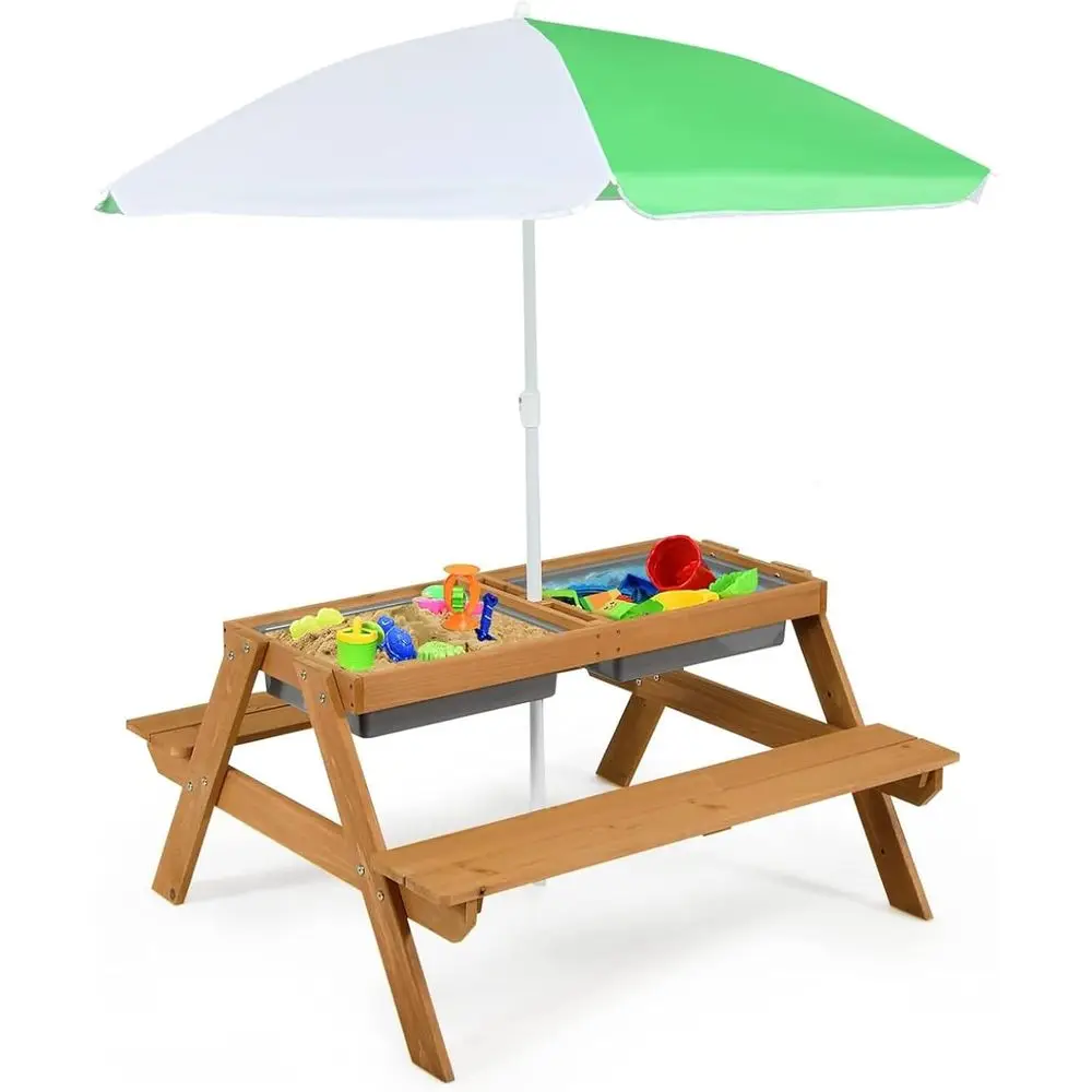 4-in-1 Wooden Sand & Water Pic - Kids Outdoor Umbrella recension och pris
