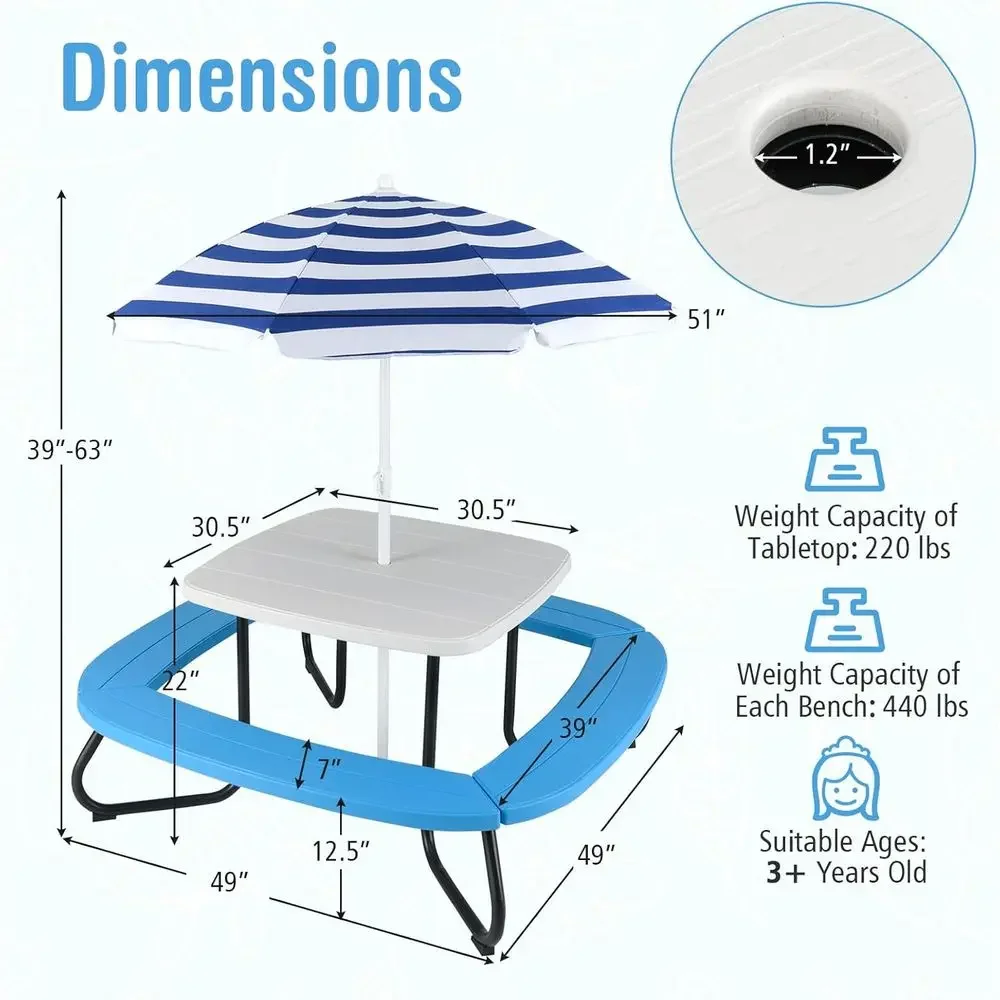 8-Person Kids Picnic Table wit - Kids Outdoor Umbrella recension och pris
