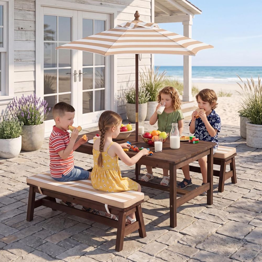 Kids Picnic Table, Large 42“x  - Kids Outdoor Umbrella recension och pris