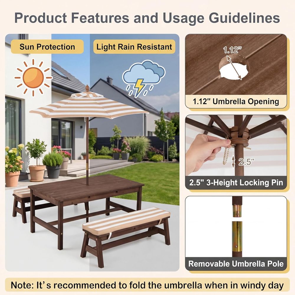 Kids Picnic Table, Large 42“x  - Kids Outdoor Umbrella recension och pris