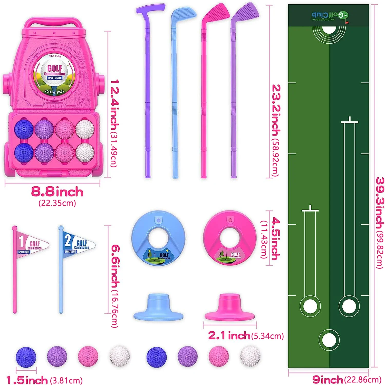 Pink Kids Golf Club Set with P - Kids Indoor Outdoor Cart recension och pris