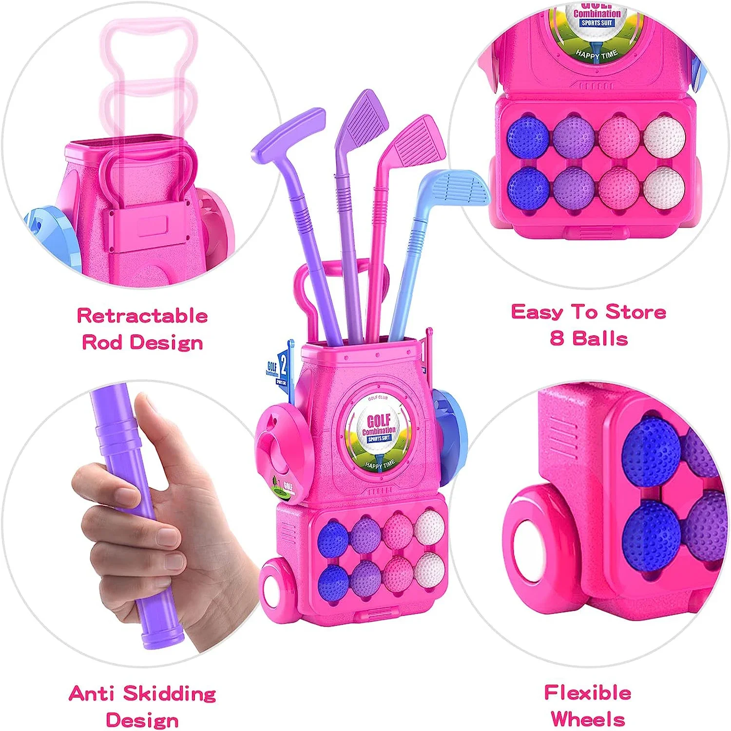 Pink Kids Golf Club Set with P - Kids Indoor Outdoor Cart recension och pris