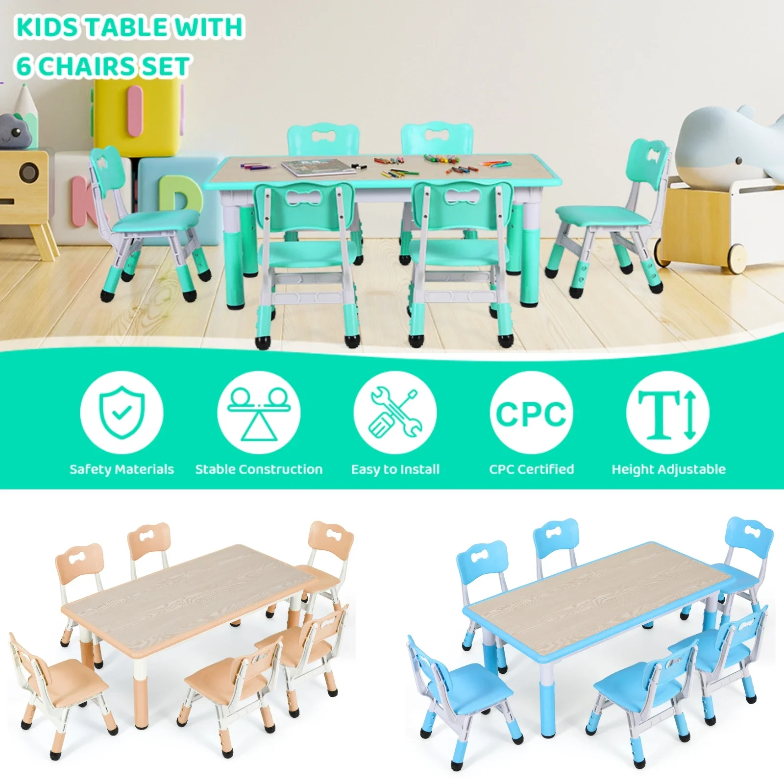 Kids Table and 6 Chairs Set He - Kids Outdoor Table And Chairs recension och pris