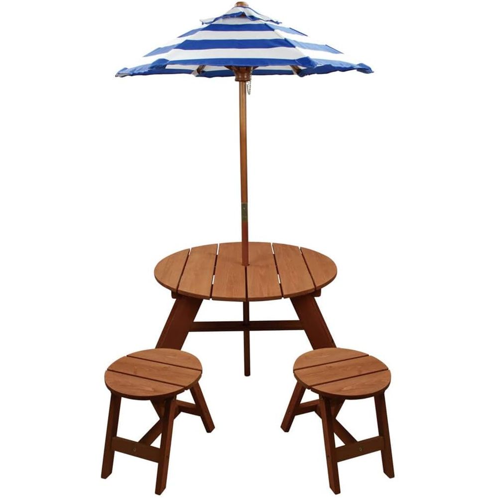 Sturdy Round Wooden Table Set  - Kids Outdoor Table And Chairs With Umbrella recension och pris